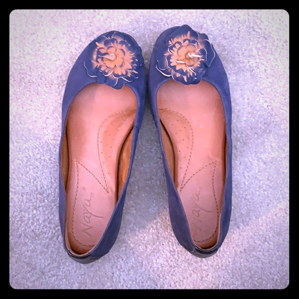Blue and Tan Floral Flats